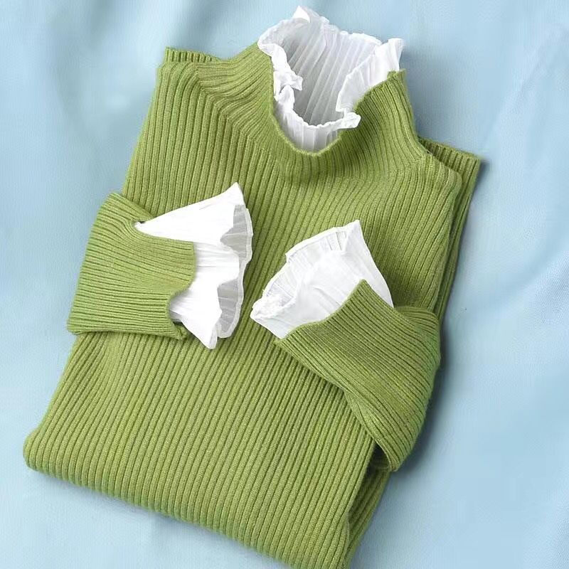 Half High Collar Bottom Sweater With Wooden Ear Edge Top For Women - Stuffs & Savers