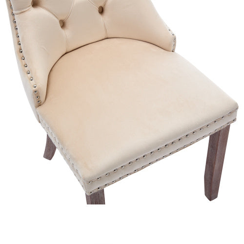 Modern Set Of 6 Upholstered Velvet Dining Chairs, Button Tufted Kitchen Lounge Chairs With Brushed Wood Legs, Riveted Trim And Knocker Ring, For Dining Room Living Room