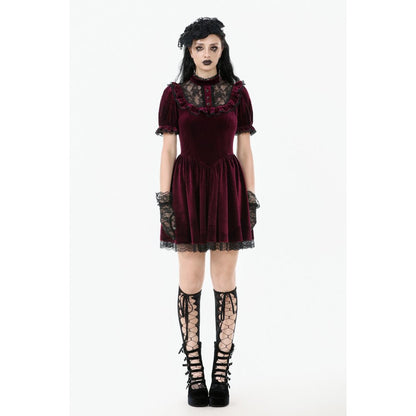 Robe Gothique en Velours Bordeaux à Col en Dentelle Ophelia Dark in Love