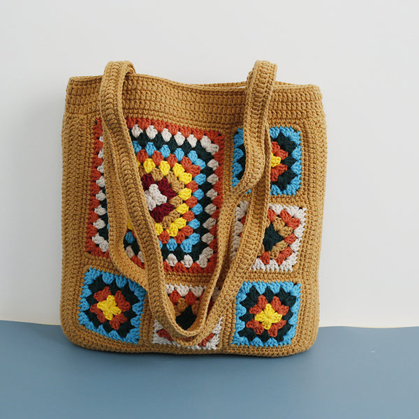 Wool-Check Woven Cotton Tote