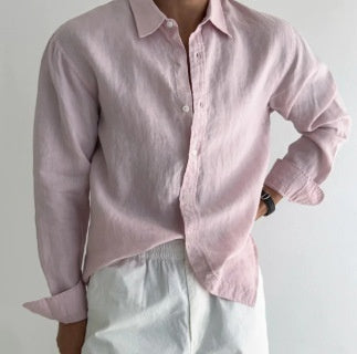 Solid-color Casual All-match Button-up Top For Men