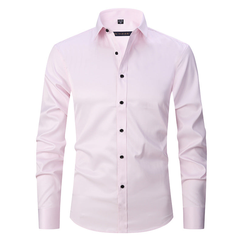 Men's Long-sleeved Fashion Top Slim Solid Color Stretch Shirt