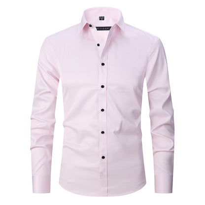 Men's Long-sleeved Fashion Top Slim Solid Color Stretch Shirt