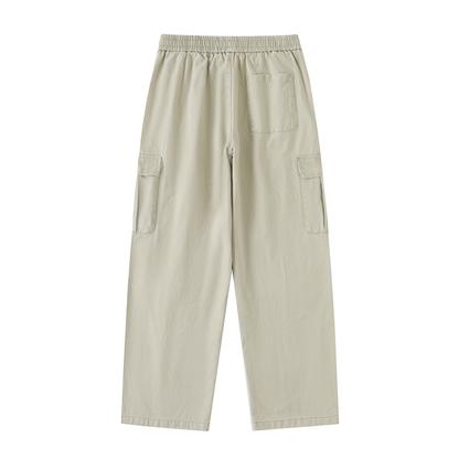 Drawstring Waist Straight-Leg Cargo Pants 300GSM