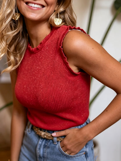 Women's Crew-neck Ribbed Stretchy Sleeveless Tank Top