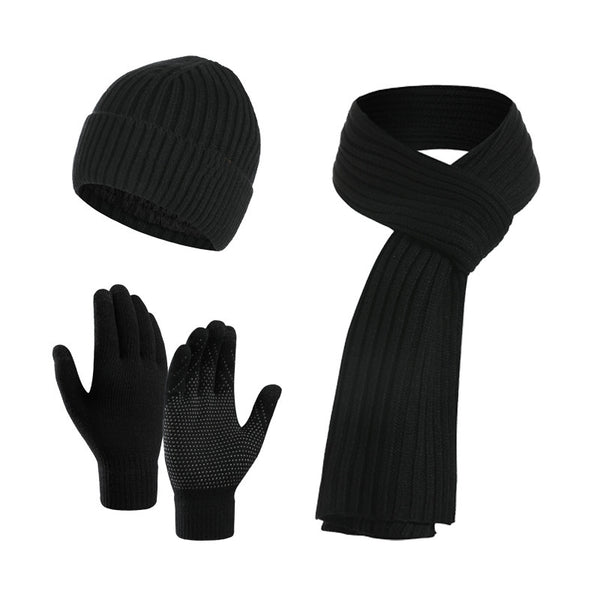 Ensemble bonnet, écharpe et gants tricotés de couleur unie pour l'hiver
