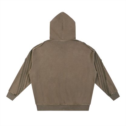 Snow Washed Tape Raw Edge Zip Hoodie 420GSM
