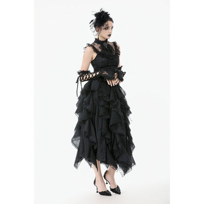 Dark in Love Morrigan Ruffled Goth Midi Skirt in Black