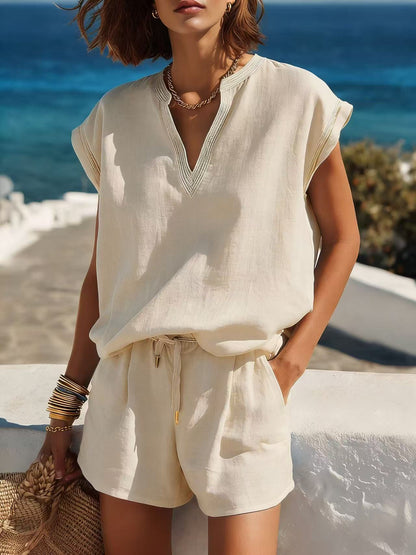 Casual Resort-style Top And Shorts Set