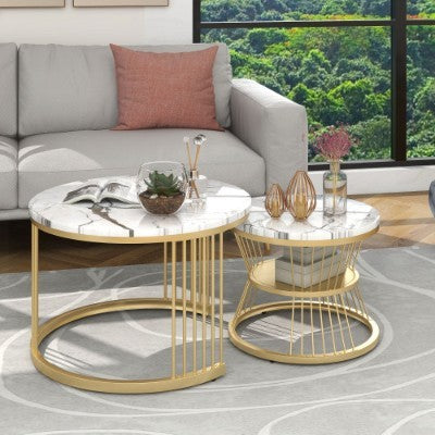2-Piece Nesting Coffee Tables with Marble-Look Tops