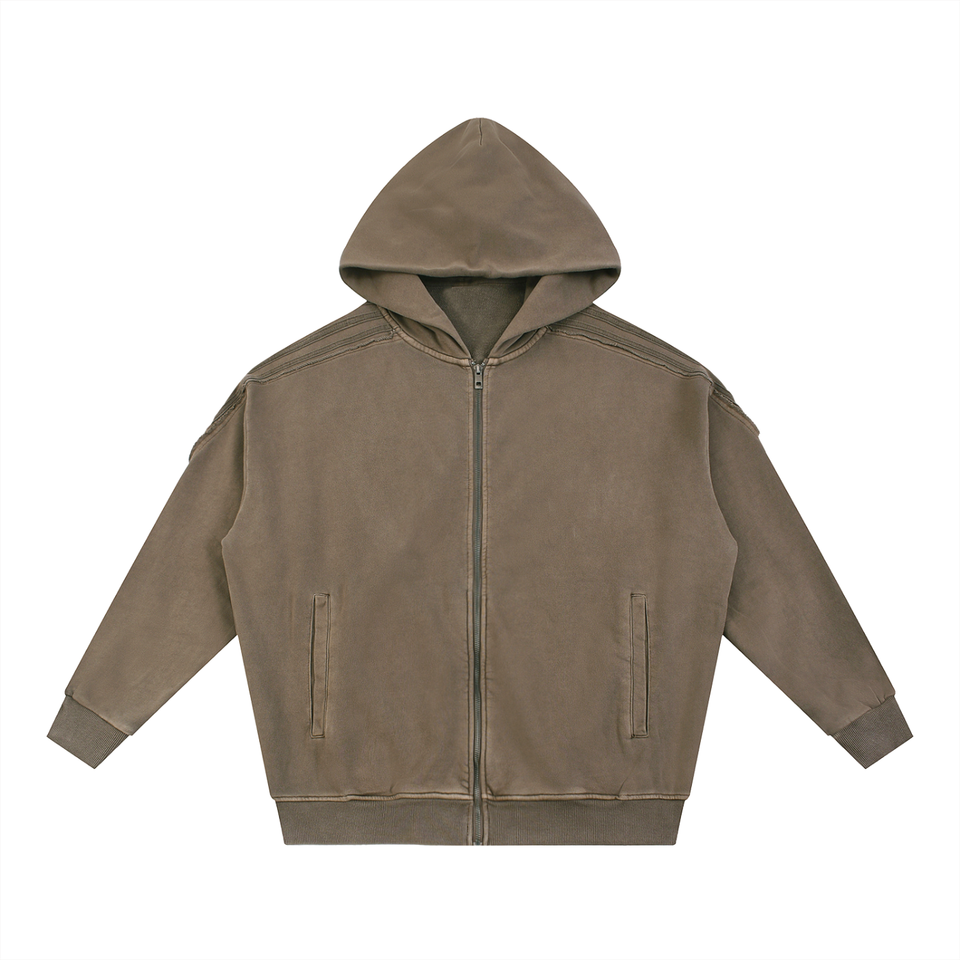 Snow Washed Tape Raw Edge Zip Hoodie 420GSM