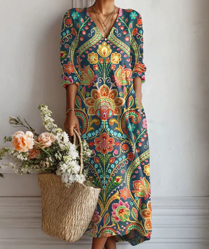 Lady's Linen Long-sleeved Dress