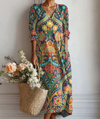 Lady's Linen Long-sleeved Dress