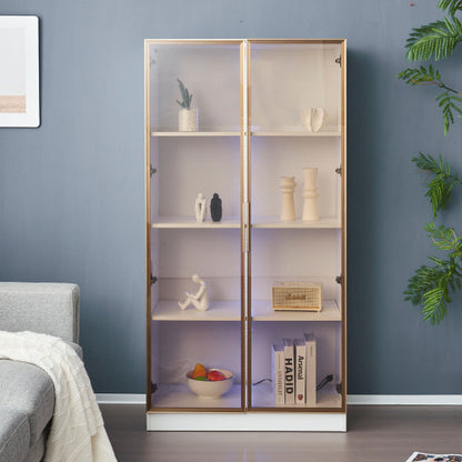 LED Display Cabinet, Clear Display Case For Figures, Storage Shelves With Tempered Glass Door, Storage Cabinet Floor Standing Transparent Showcase 160x80x40 Cm White