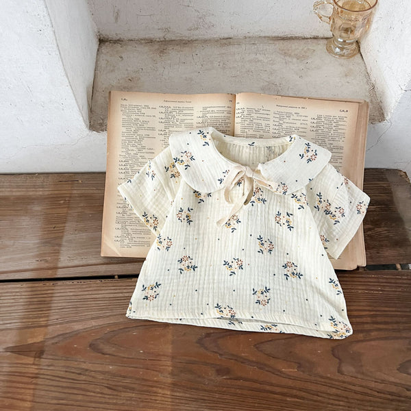 Girls' Cotton Floral Sling Romper & Short Sleeve Top Set