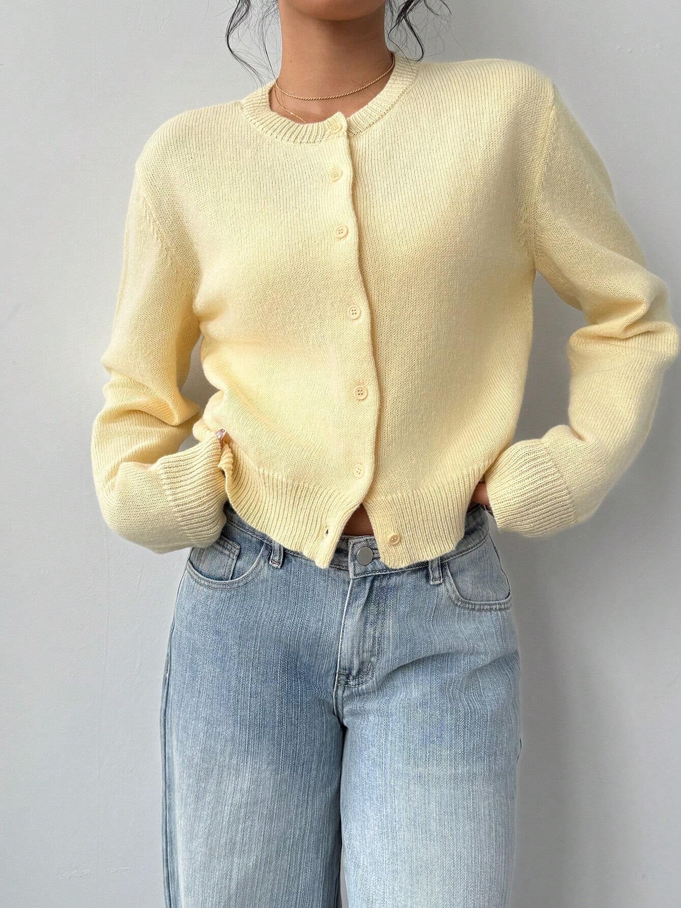 Chic Long Sleeved Knitted Cardigan Fashion Slim Solid Color Short Sweater For Women Clothing