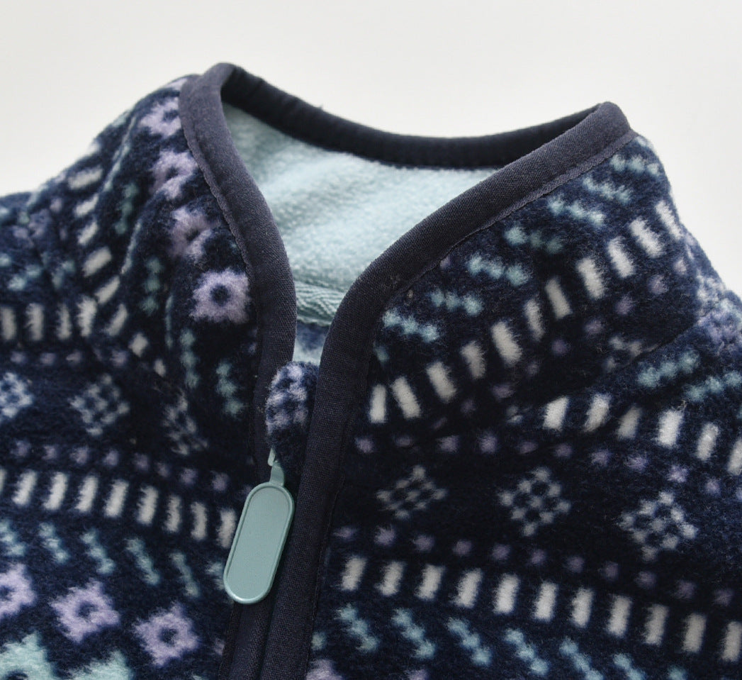 Baby Polar Fleece Jacket Navy Blue Striped