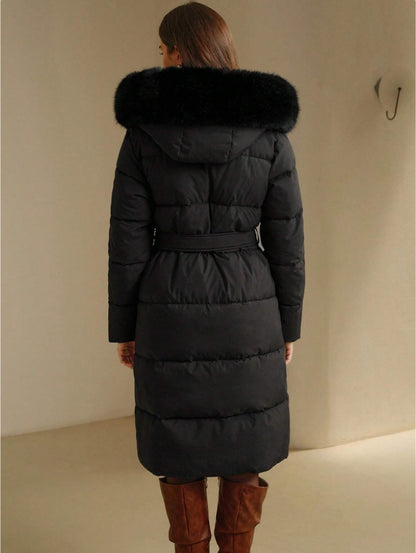 Anewsta Long Sleeve Zip Up Hooded Padded Coat
