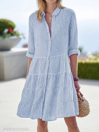 Striped Long-sleeved Shirt Dress