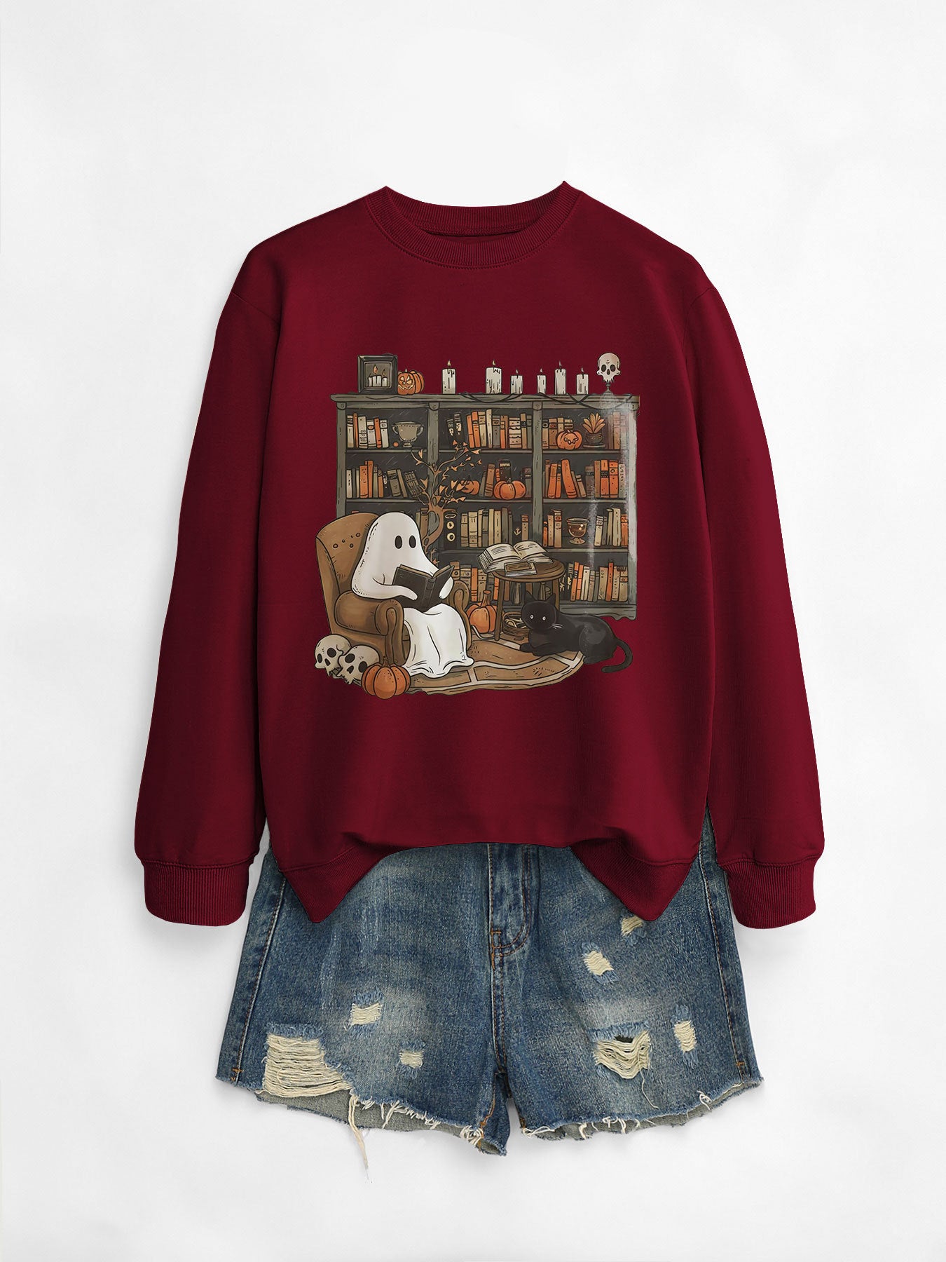 Womens Bookshelf Ghost Sweater