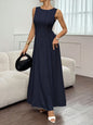Robe longue élégante et stylée plissée sans manches à col rond pour femme