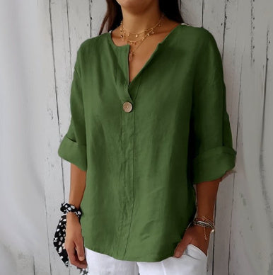 Cotton And Linen Button Tops