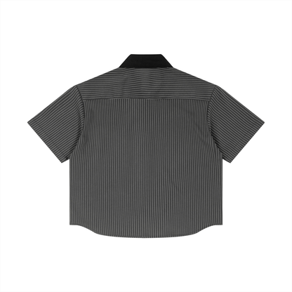 Unisex Striped Boxy Contrast Collar Shirt