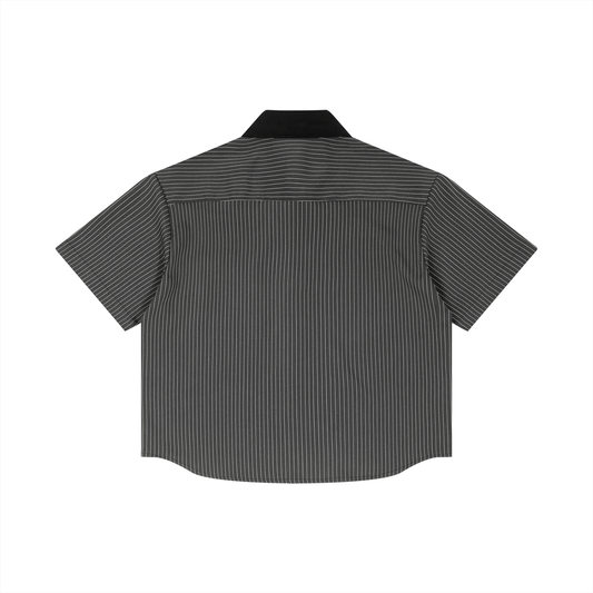 Unisex Striped Boxy Contrast Collar Shirt