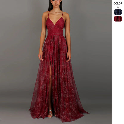Women's High Waist Flared Hem Split Maxi Dress