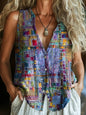 Trendy Button Floral V-neck Shirt