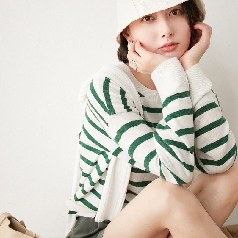Womens Long Sleeved T Shirt Striped Sweater
