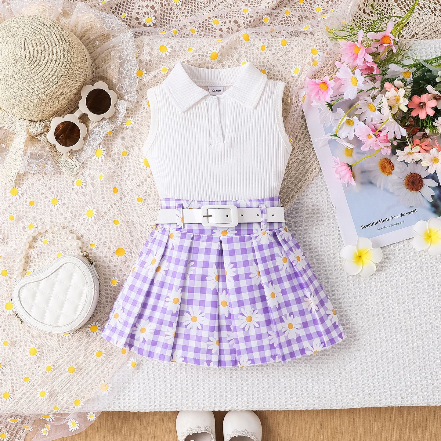 Girls' Suit Sleeveless Skirt Three-piece Suit