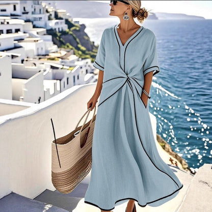Loose Striped Short-Sleeve Maxi Dress
