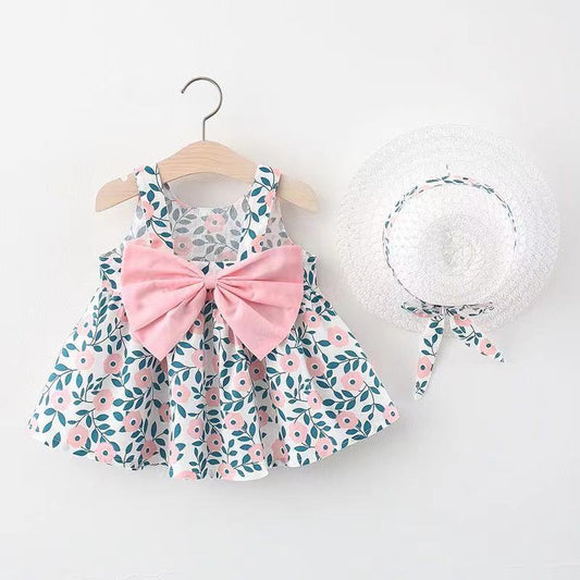 Baby Girl Print Bow Suspender Dress