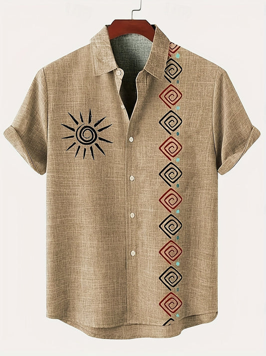 Chemise légère à manches courtes coupe homme en tissu aspect lin avec motif géométrique tribal