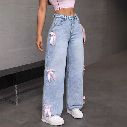 Bowknot Collage Washed Jeans
