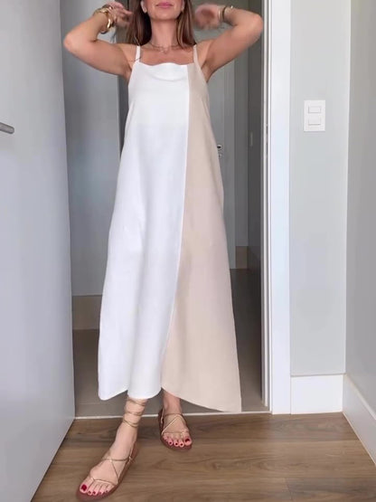 Contrast Color Suspender Dress