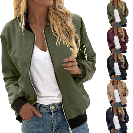 Women's Zipper Vintage Bomber Jacket