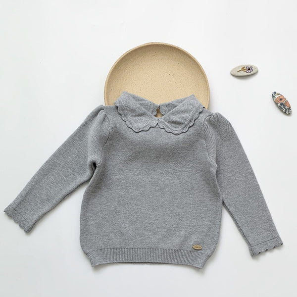 Kids Knitted Pullover Long Sleeve Lace Sweater