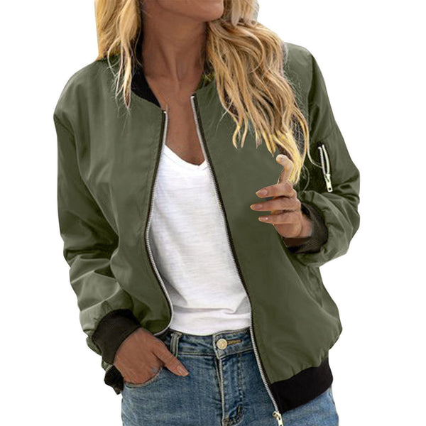 Women's Zipper Vintage Bomber Jacket