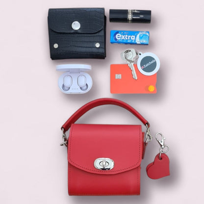 Bauble Handmade Leather Handbag - Love Hearts - Pillar Box Red