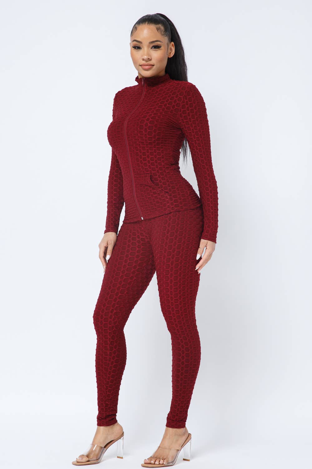 Ensemble Veste et Legging avec Poches Latérales Zippées Nid d'Abeille