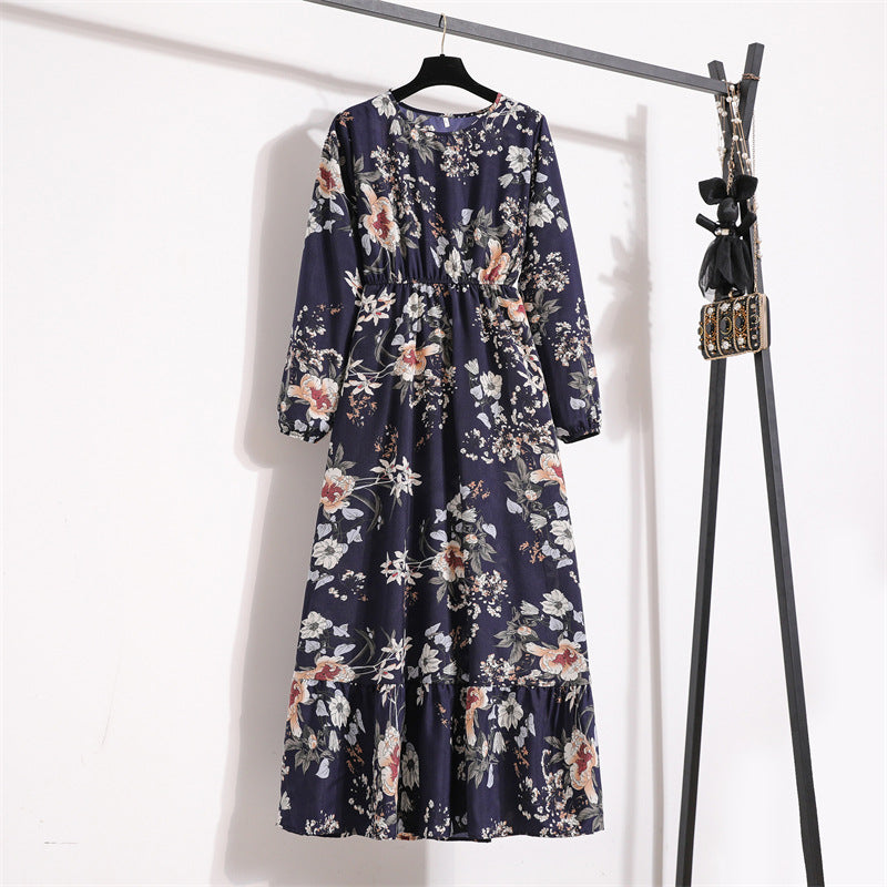 Womens Long-Sleeve Crew-Neck Base-Layer Waist-Cinching Slimming Dress