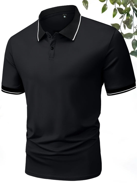 Lot de 4 Polos d'Été pour Homme, Manches Courtes Couleur Unie, Coupe Droite, Maille Extensible, Hauts Sport Décontractés