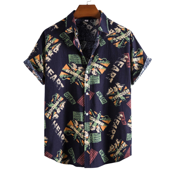 Printed Casual Men's Short-sleeved Shirt Lapel