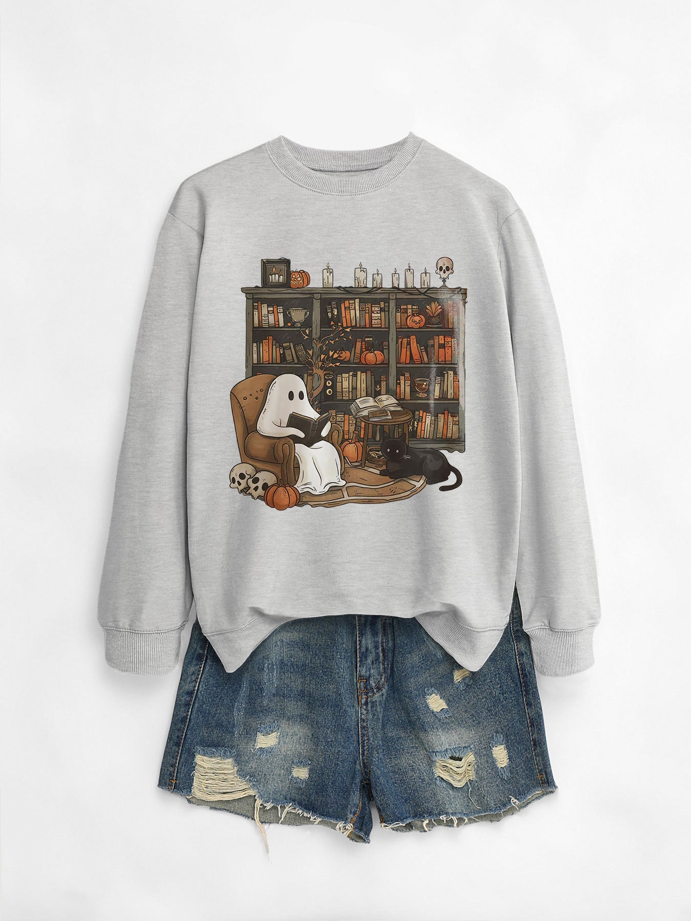 Womens Bookshelf Ghost Sweater