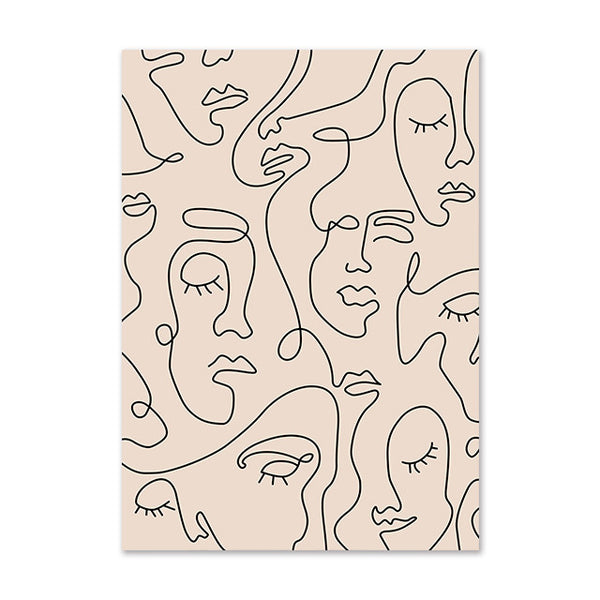 Peinture de fille abstraite à ligne unique avec feuille