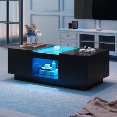 LED Coffee Table with Storage and Drawers