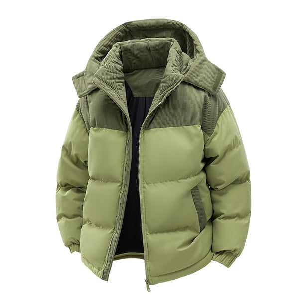 Manteau rembourré en coton avec chapeau amovible pour couple, patchwork contrasté, épaissi