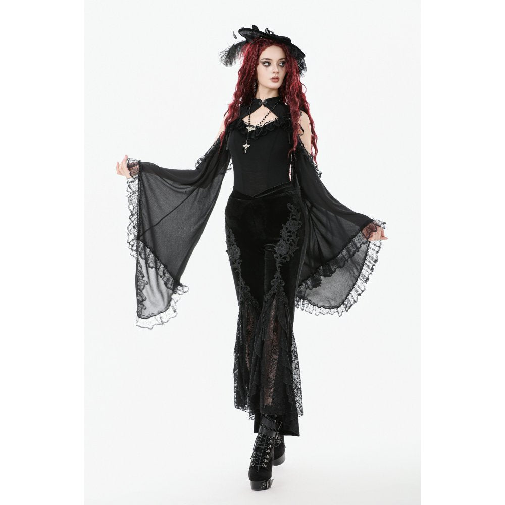 Pantalon évasé en velours et dentelle Dark in Love Erzebeth